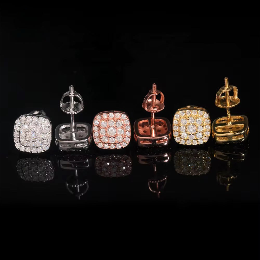 8mm Iced Square Stud Earrings