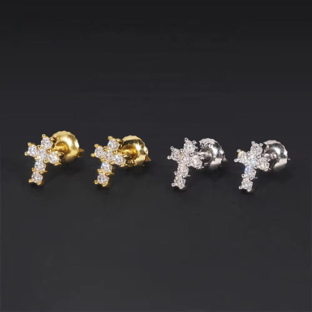 Iced Cross Stud Earrings