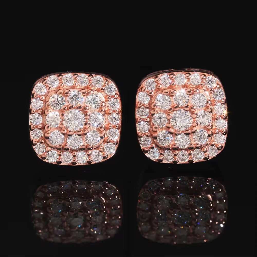 8mm Iced Square Stud Earrings
