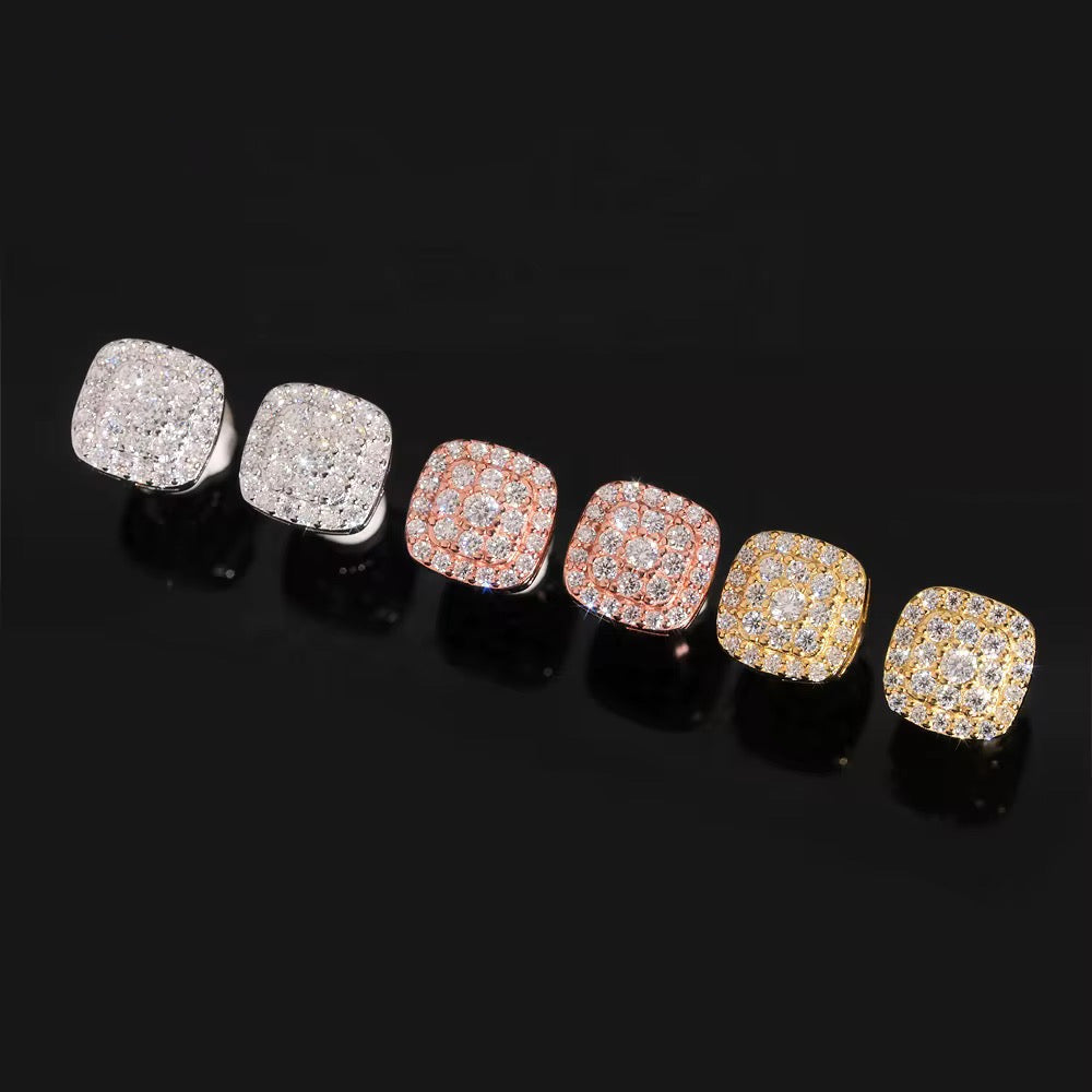 8mm Iced Square Stud Earrings