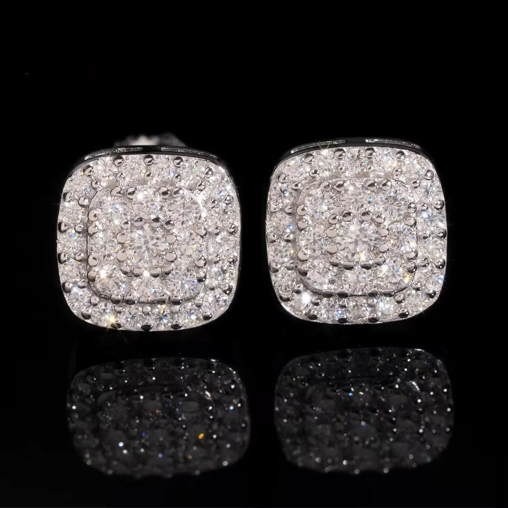 8mm Iced Square Stud Earrings