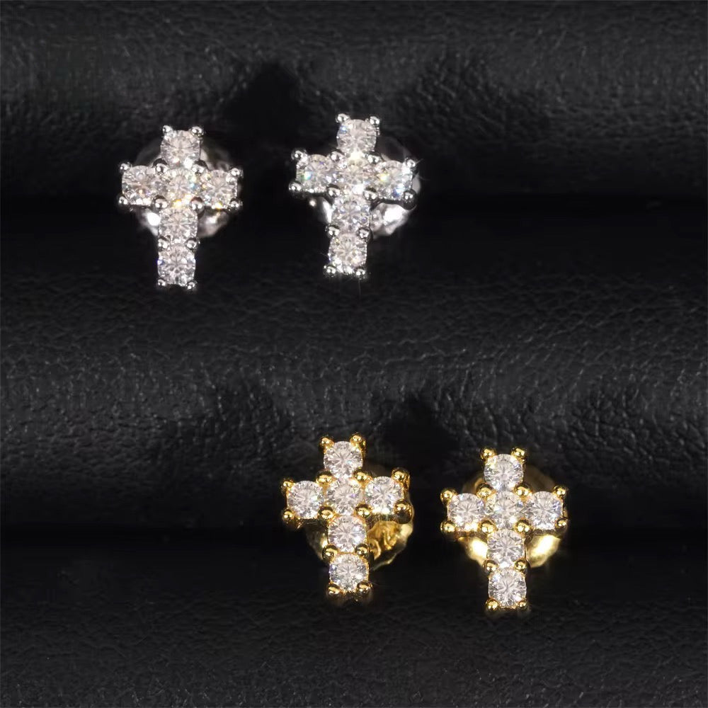 Iced Cross Stud Earrings